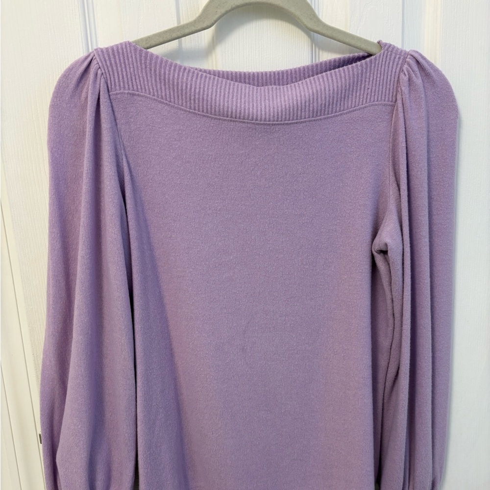 LOFT Lilac Off-Shoulder Puff-Sleeve Sweater